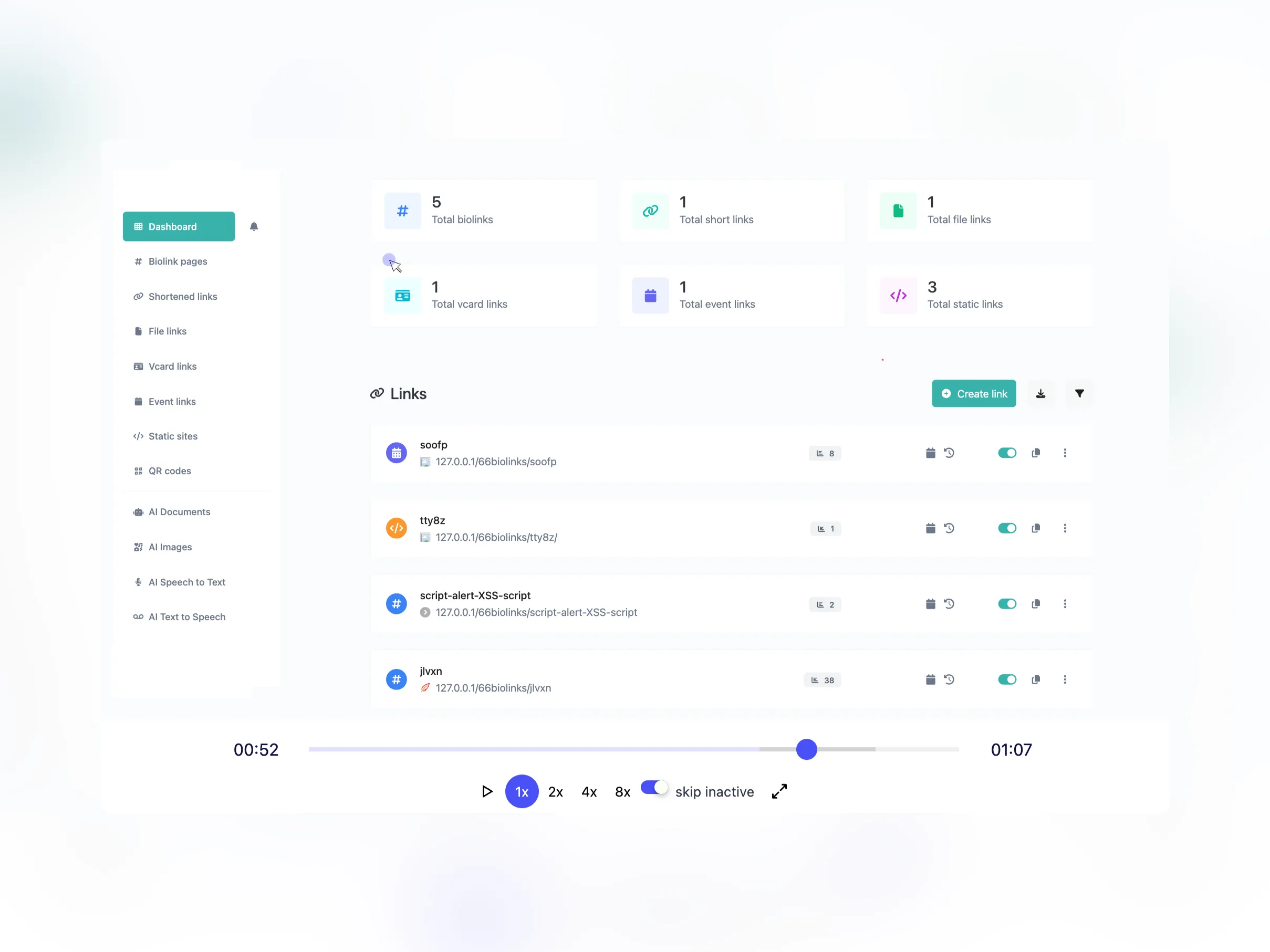 Screenshot of the app session replay page